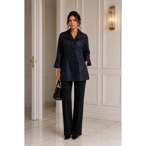 Penta Metallic Jacket Navy Lightweight Statement Coat Womens SZ 4
